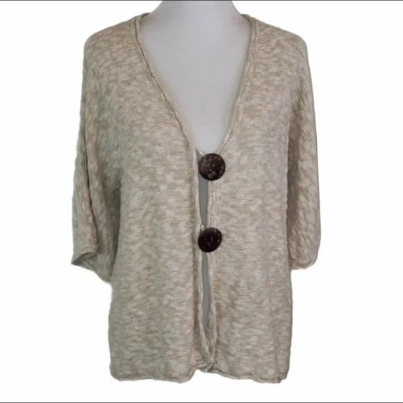 JM Collection Beige‎ w/gold flecks v-neck cardigan - Picture 1 of 8